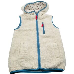 Mini Boden Fleece Sherpa Hooded Vest Cream Cotton Floral Lined Cute Girls 11-12